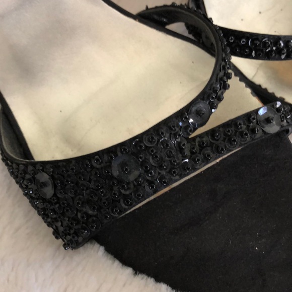Black beaded ankle strap heels 7-1/2 - Picture 3 of 4